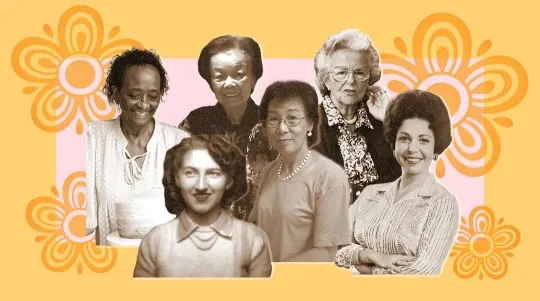 six grandmothers on a designed background